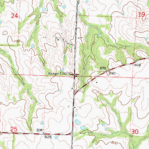 Topographic Map of Range Line Church, MO
