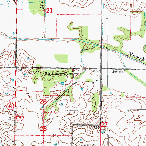 Topographic Map of Rathburn Cemetery, MO