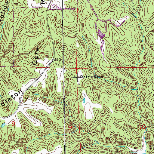 Topographic Map of Rattle Cemetery, MO