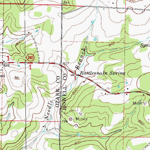 Topographic Map of Rattlesnake Spring, MO