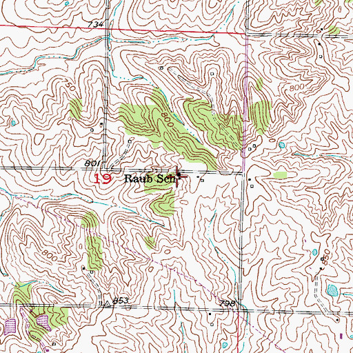 Topographic Map of Raub School, MO