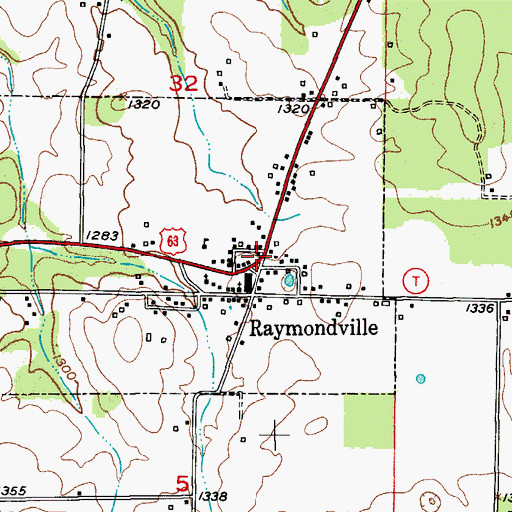 Topographic Map of Raymondville, MO