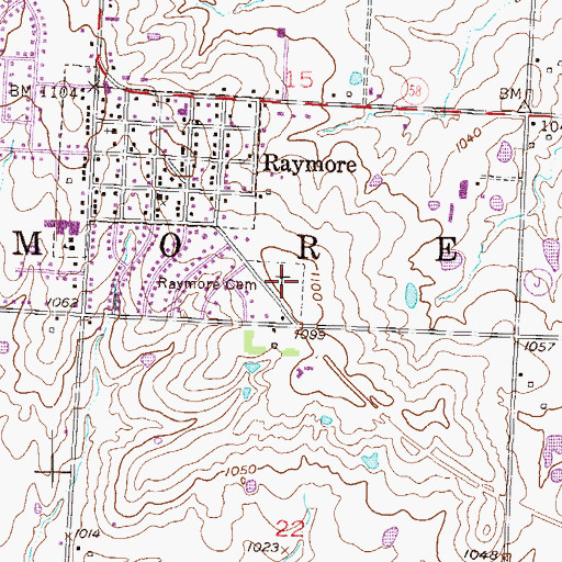 Topographic Map of Raymore Cemetery, MO