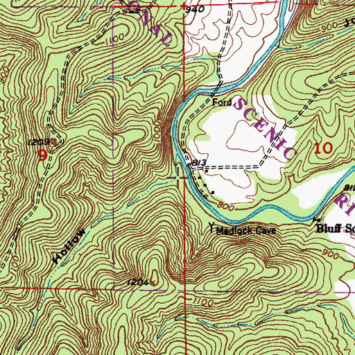Topographic Map of Razor Hollow, MO