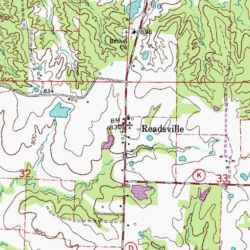 Topographic Map of Readsville, MO