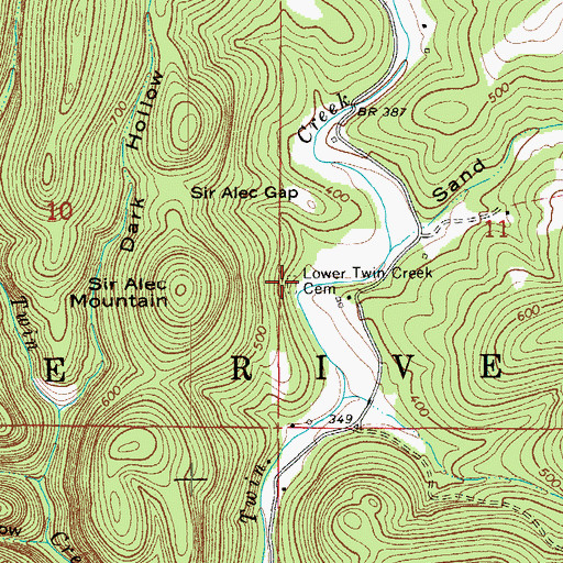 Topographic Map of Lower Twin Creek Cemetery, AR