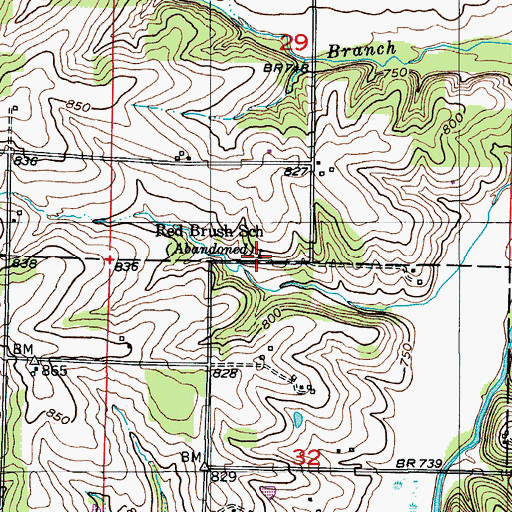Topographic Map of Red Brush School (historical), MO