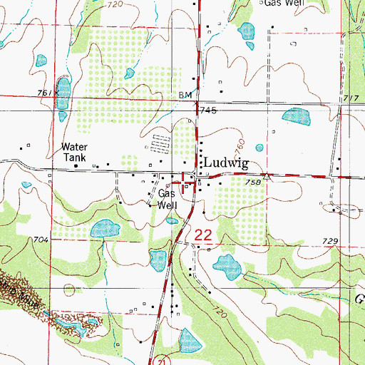 Topographic Map of Ludwig, AR