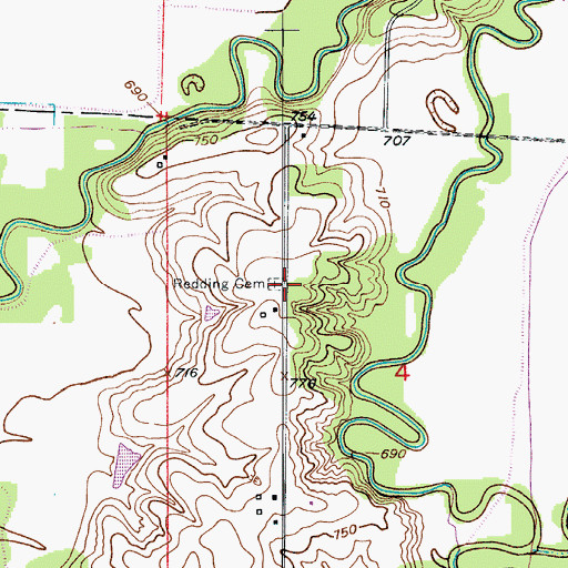 Topographic Map of Redding Cemetery, MO