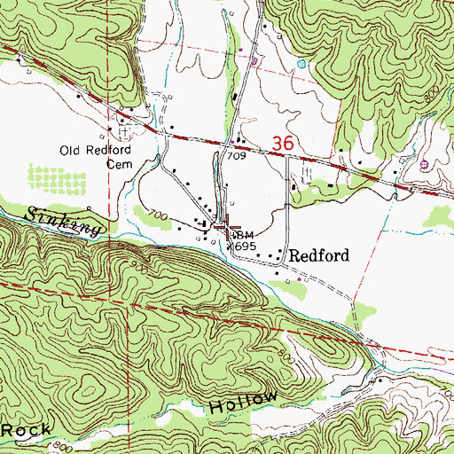 Topographic Map of Redford, MO