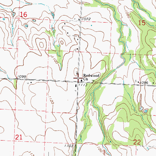 Topographic Map of Redwood Church, MO