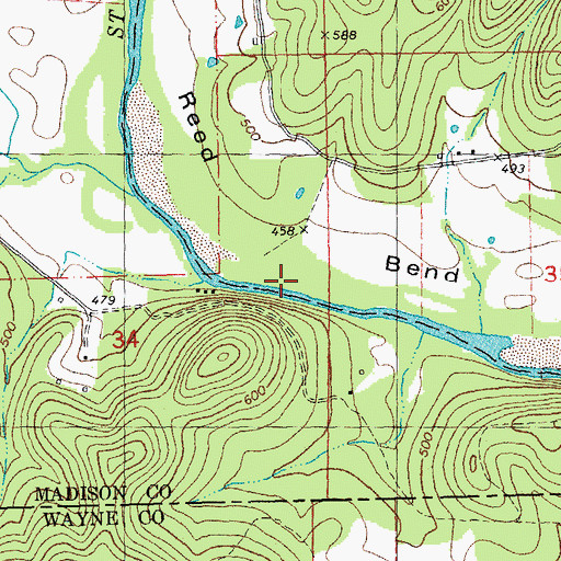 Topographic Map of Reed Bend Ford (historical), MO