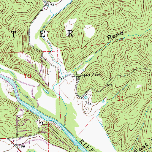 Topographic Map of Reed Cemetery, MO