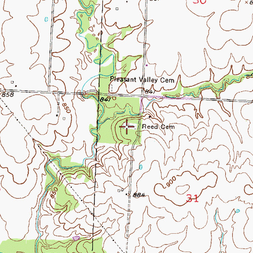 Topographic Map of Reed Cemetery, MO