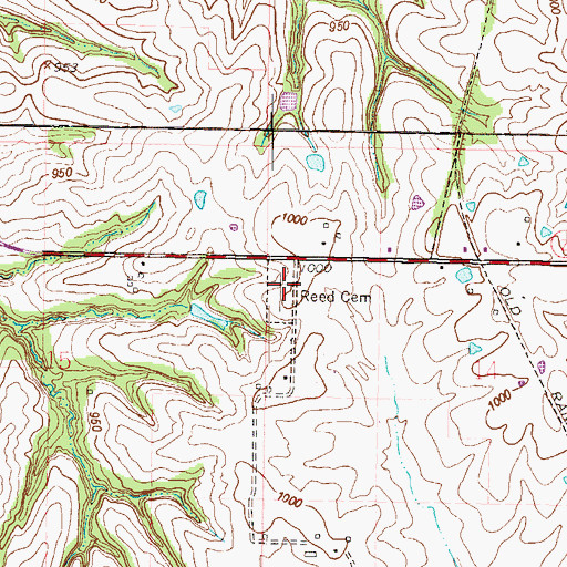 Topographic Map of Reed Cemetery, MO