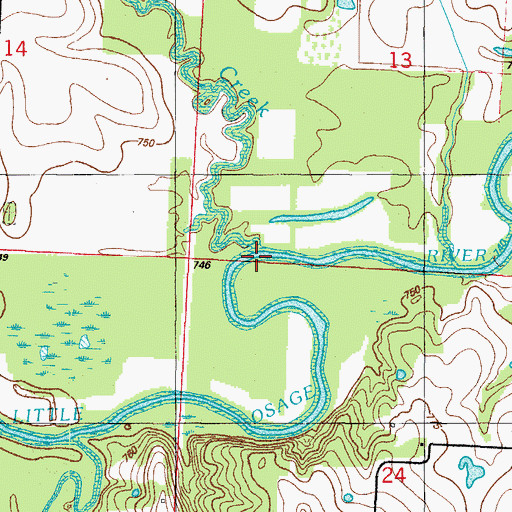 Topographic Map of Reed Creek, MO