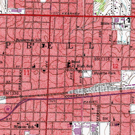 Topographic Map of Reed Junior High School, MO