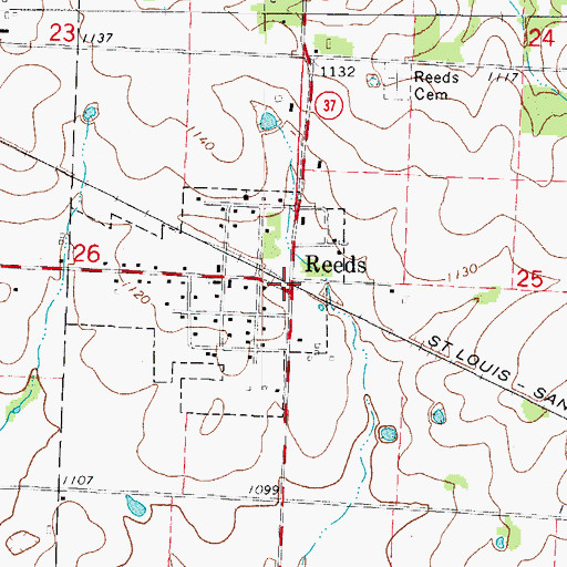 Topographic Map of Reeds, MO
