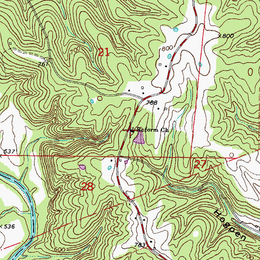 Topographic Map of Reform Church, MO