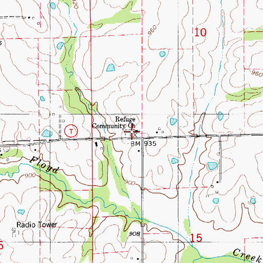 Topographic Map of Refuge Community Church, MO