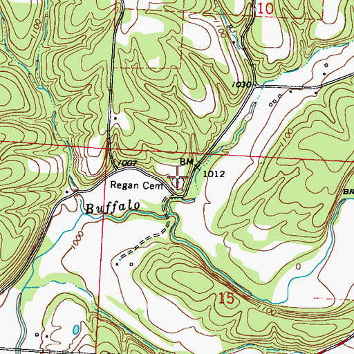 Topographic Map of Regan Cemetery, MO