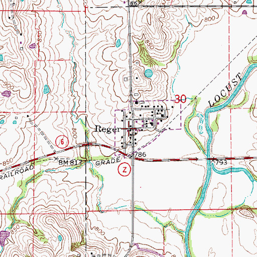 Topographic Map of Reger, MO