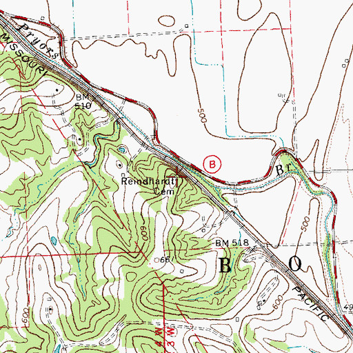 Topographic Map of Reindhardt Cemetery, MO