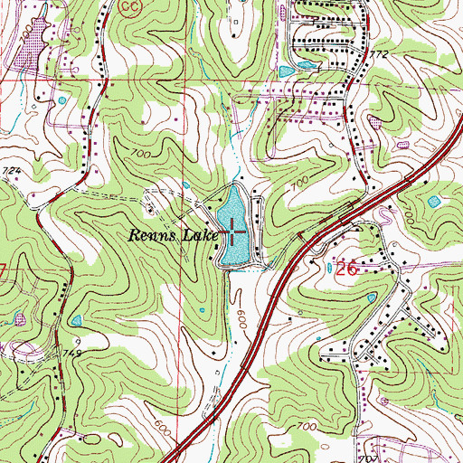 Topographic Map of Renns Lake, MO