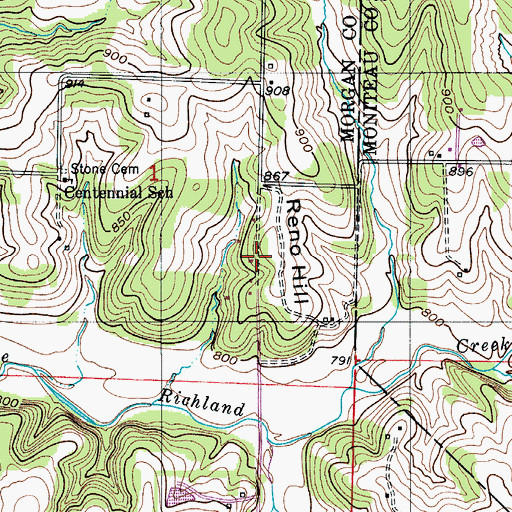 Topographic Map of Reno Hill, MO
