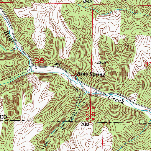 Topographic Map of Reno Spring, MO