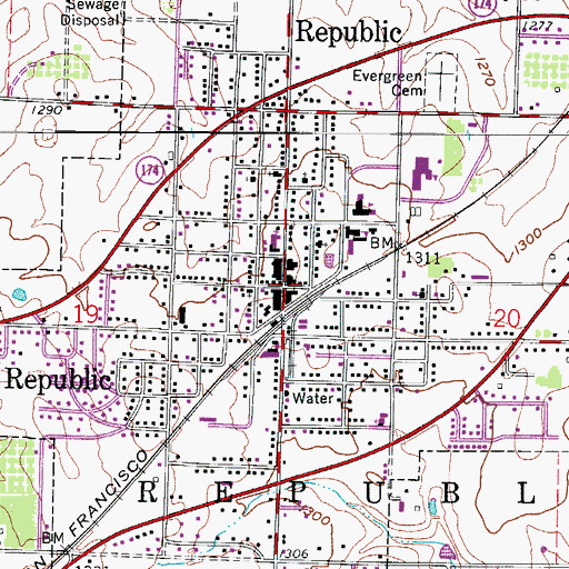 Topographic Map of Republic, MO
