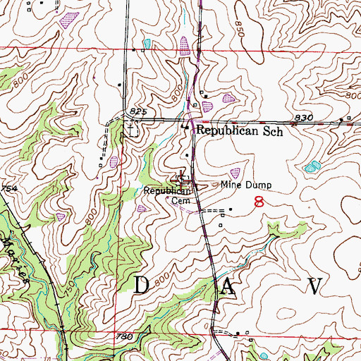 Topographic Map of Republican Cemetery, MO