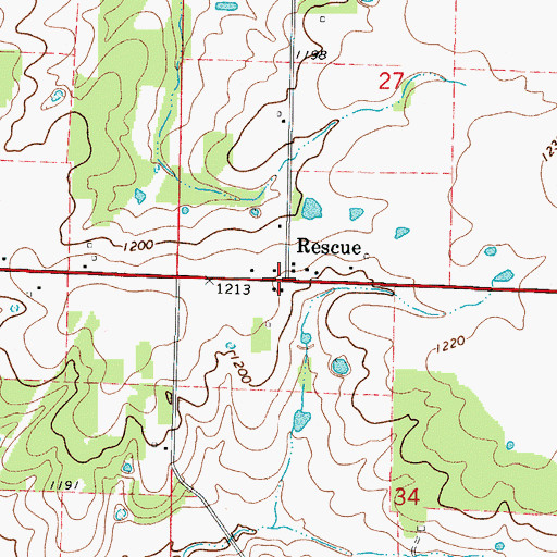 Topographic Map of Rescue, MO