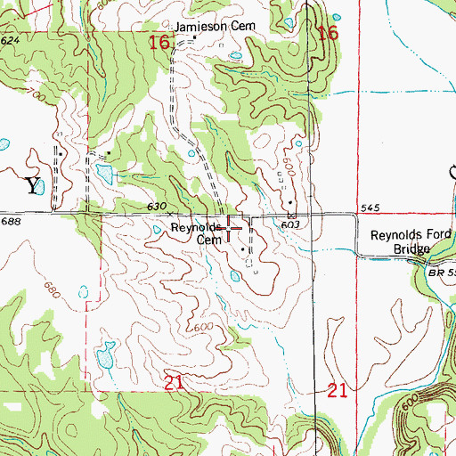 Topographic Map of Reynolds Cemetery, MO