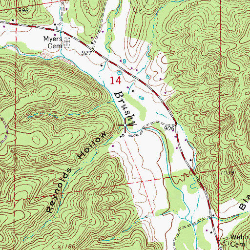 Topographic Map of Reynolds Hollow, MO