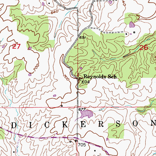 Topographic Map of Reynolds School, MO
