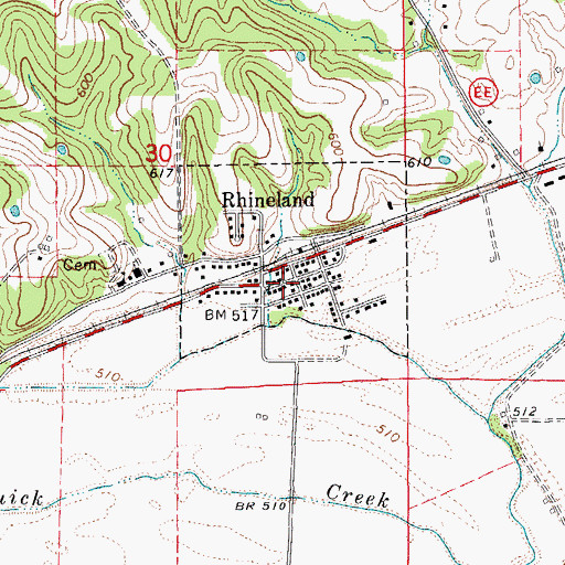 Topographic Map of Rhineland, MO