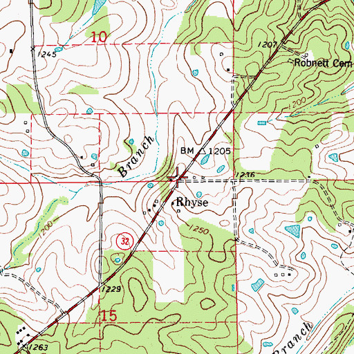 Topographic Map of Rhyse, MO