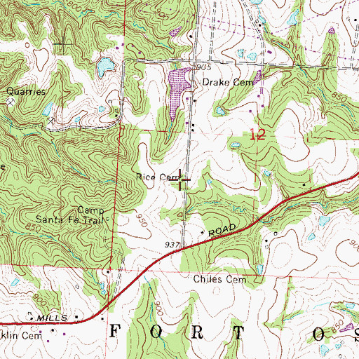 Topographic Map of Rice Cemetery, MO