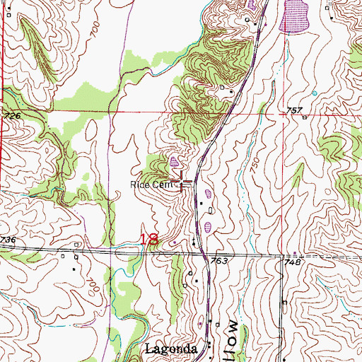 Topographic Map of Rice Cemetery, MO