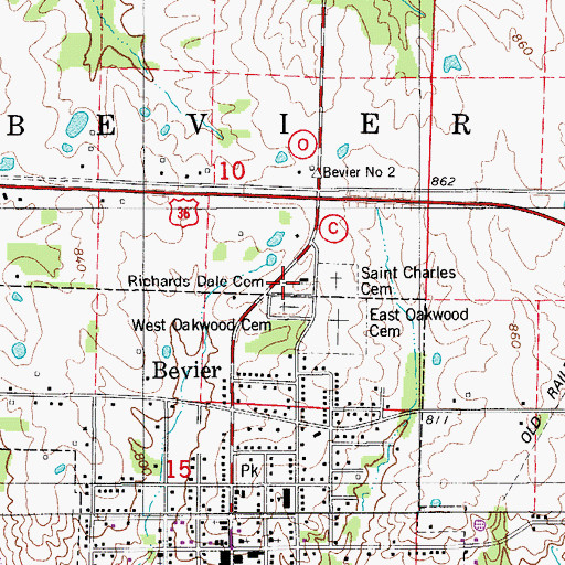 Topographic Map of Richards Dale Cemetery, MO
