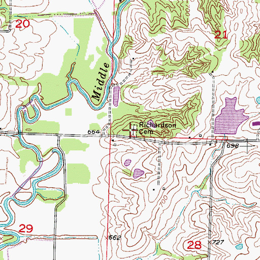Topographic Map of Richardson Cemetery, MO