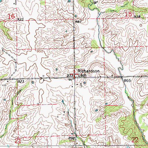 Topographic Map of Richardson Cemetery, MO