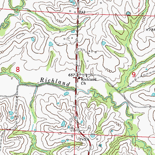 Topographic Map of Richland Church, MO