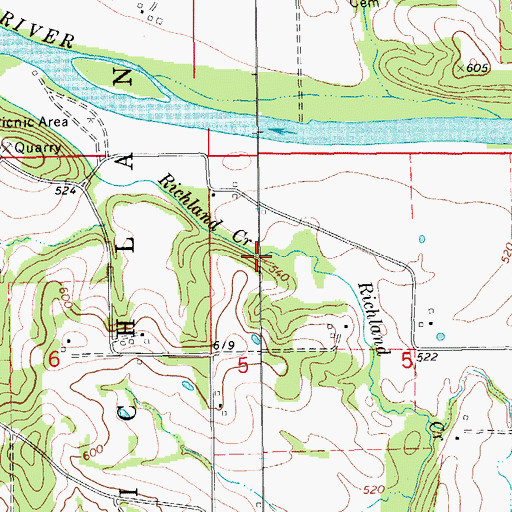 Topographic Map of Richland Creek, MO