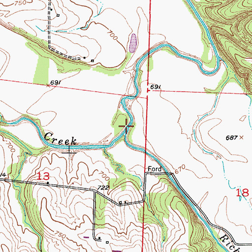 Topographic Map of Richland Creek, MO