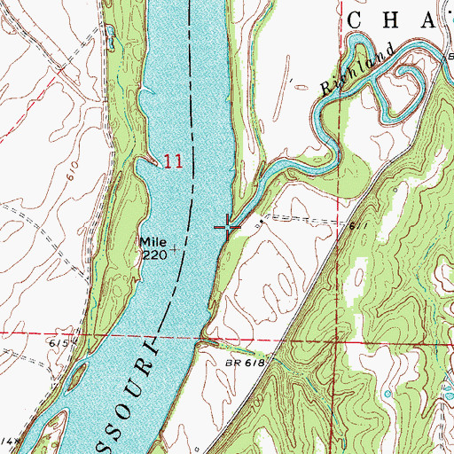 Topographic Map of Richland Creek, MO