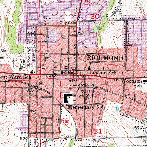 Topographic Map of Richmond, MO