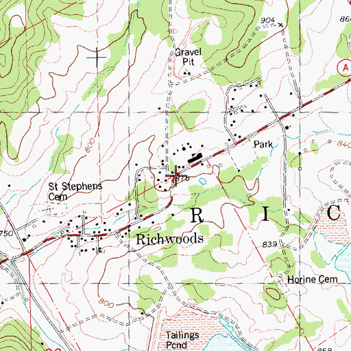 Topographic Map of Richwoods, MO