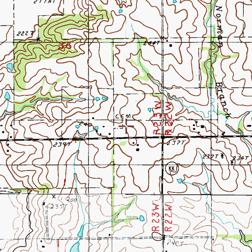 Topographic Map of Ricket Cemetery, MO